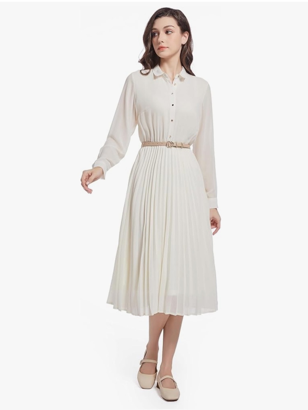 NWT Abletree Cream Pleated Midi Long Sleeve Autumn Wedding Guest Dress XS